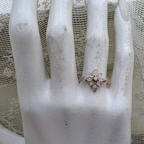 Antique Vintage Russian USSR Solid 14K Rose Pink White Gold Diamond Cluster Ring - Picture 14 of 15